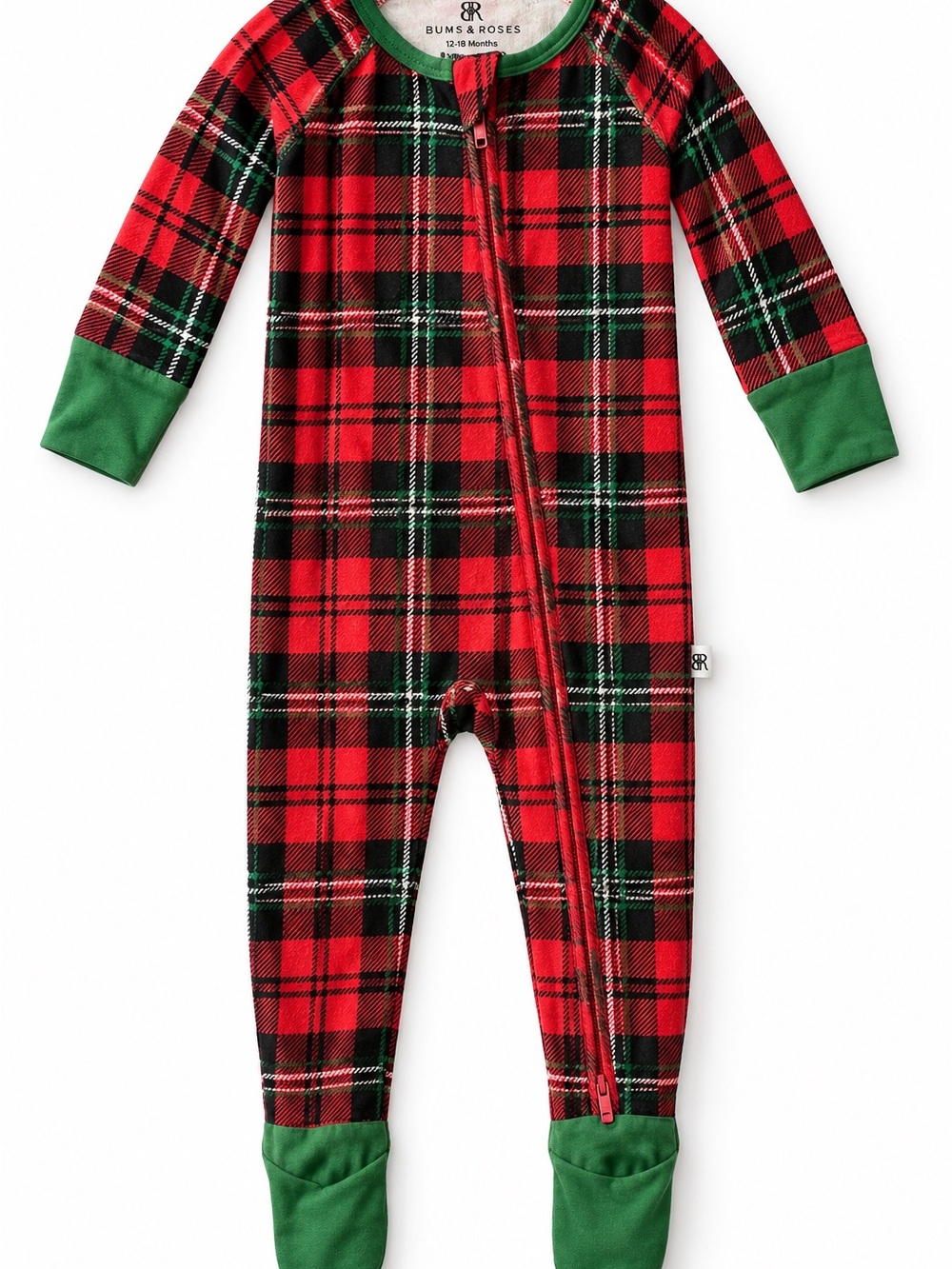 Bums & Roses Christmas Plaid Bamboo Zippy Pajamas 12-18M